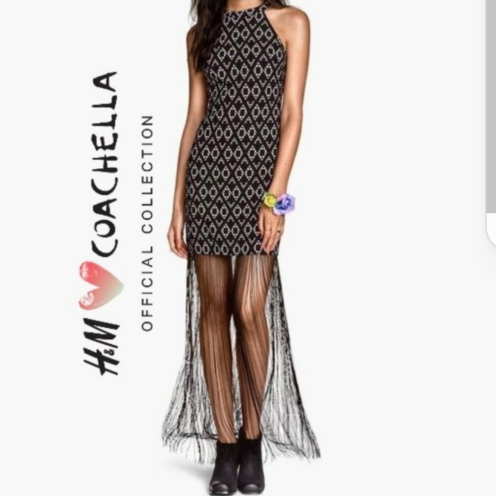 H&M Coachella Collection Black White Patterned dress